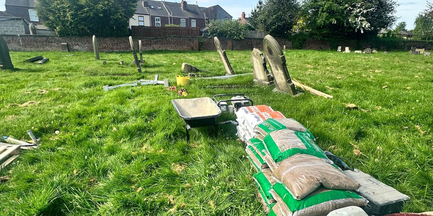 The memorial site prepared with equipment for safe removal