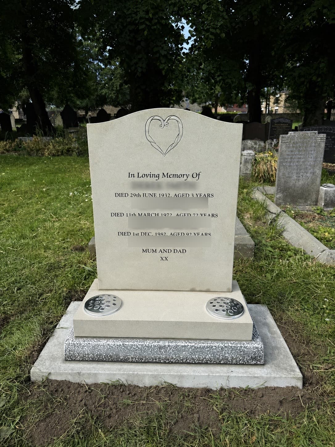 Contemporary light granite memorial